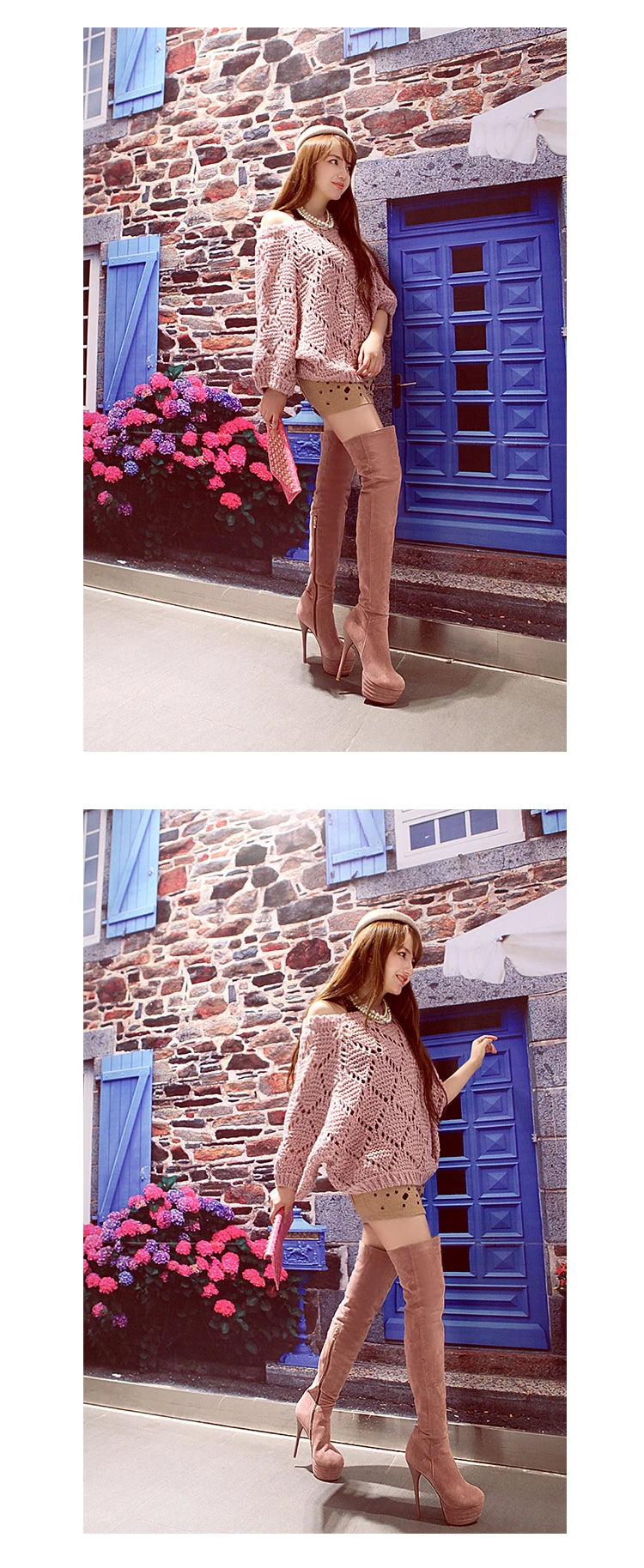 Winter Warm Plush Ultra-High Stiletto Long-Tube Women's Boots High Waterproof Platform Side Zipper Over-The-Knee Boots 2024