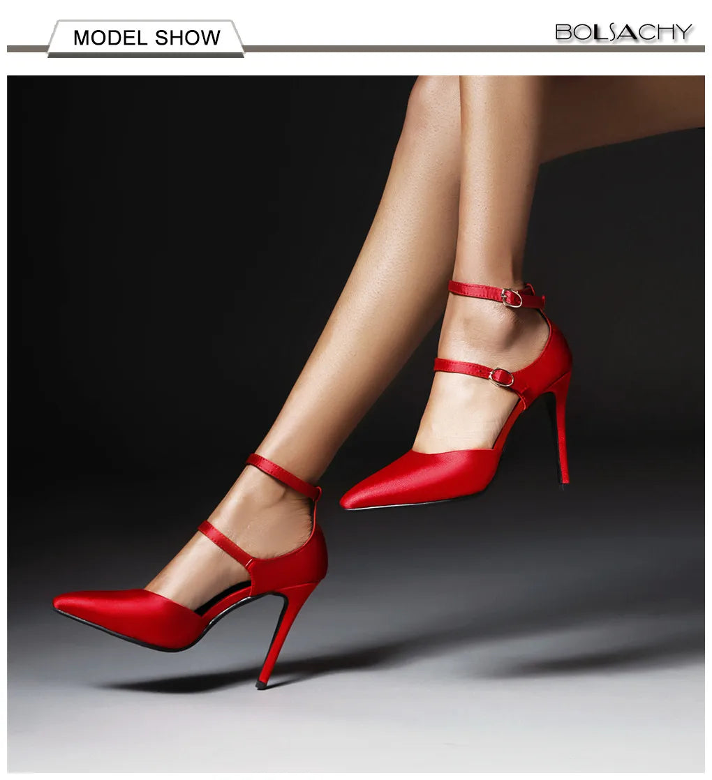 2025 Sexy Classic High Heels Women Sandals Summer Shoes Ladies Pumps Heels Woman Buckle Ankle Strap Shoes Green Black size 34-43