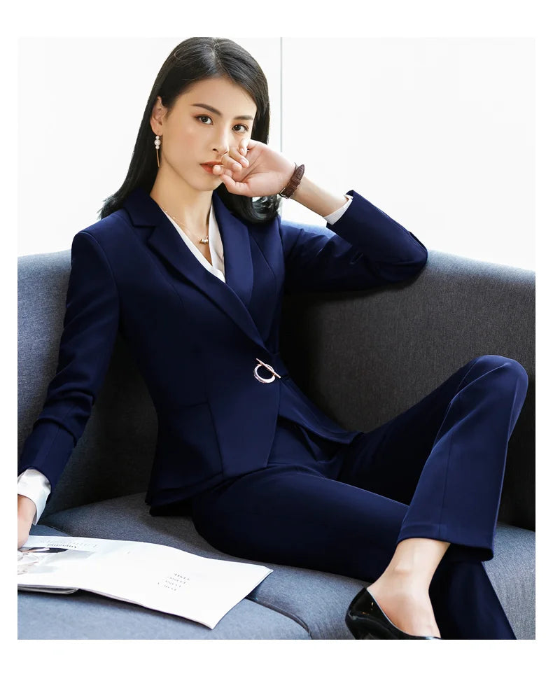 High Quality Winter Suit For Women Pant Sets Formal Long Sleeve Slim Blazer and Trousers Office Ladies Work Wear