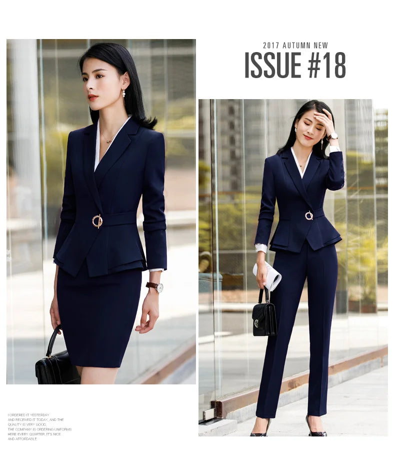 High Quality Winter Suit For Women Pant Sets Formal Long Sleeve Slim Blazer and Trousers Office Ladies Work Wear