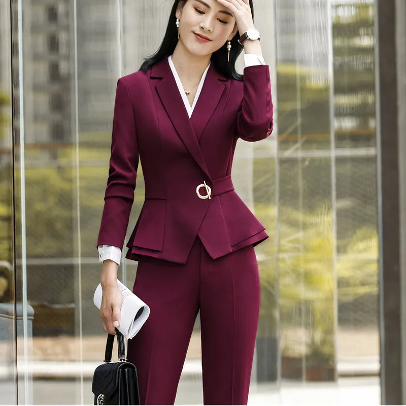 High Quality Winter Suit For Women Pant Sets Formal Long Sleeve Slim Blazer and Trousers Office Ladies Work Wear