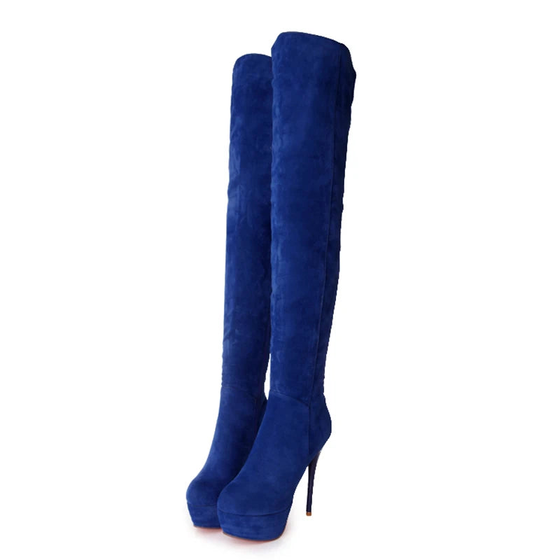 Winter Warm Plush Ultra-High Stiletto Long-Tube Women's Boots High Waterproof Platform Side Zipper Over-The-Knee Boots 2024