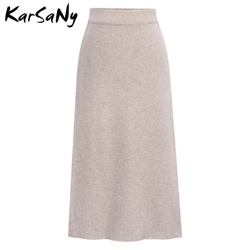 KarSaNy Autumn Winter Knit Pencil Skirt Women High Waist Skirts Womens Knited Split Midi Skirt For Women Autumn 6XL