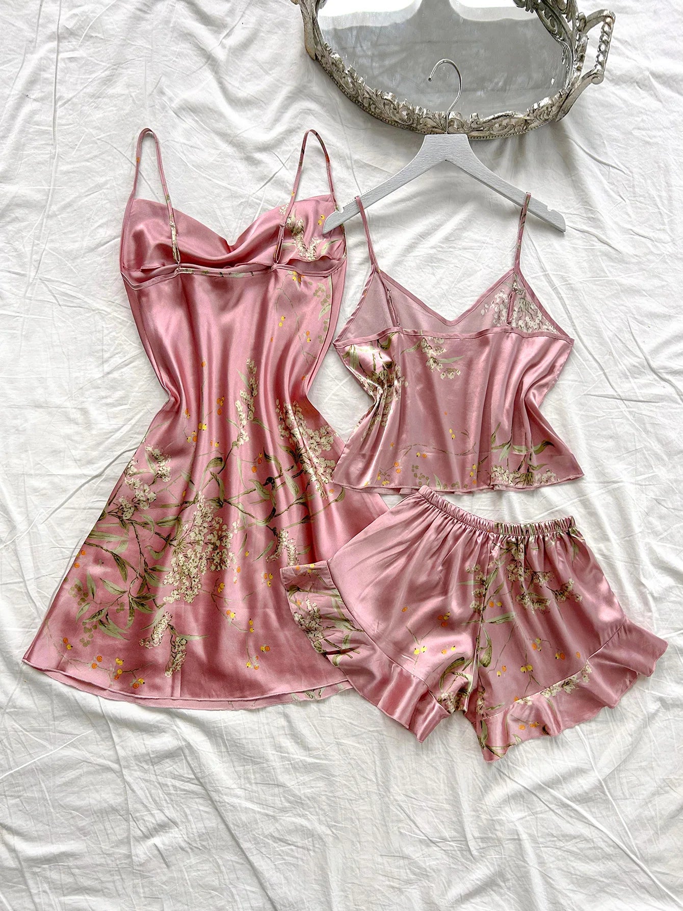 Women's Cherry Print Pajamas Sexy Fashion Halter Dress 3 Piece Women's Pajamas Set