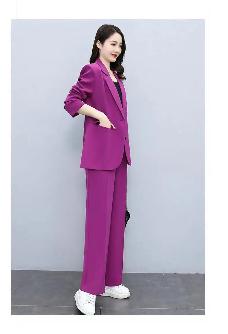 Spring Autumn Thin Women's Blazers Long Pants 2 Piece Set Korean Office Lady Casual Loose Suit Jacket Trousers Outfits Pantsuits
