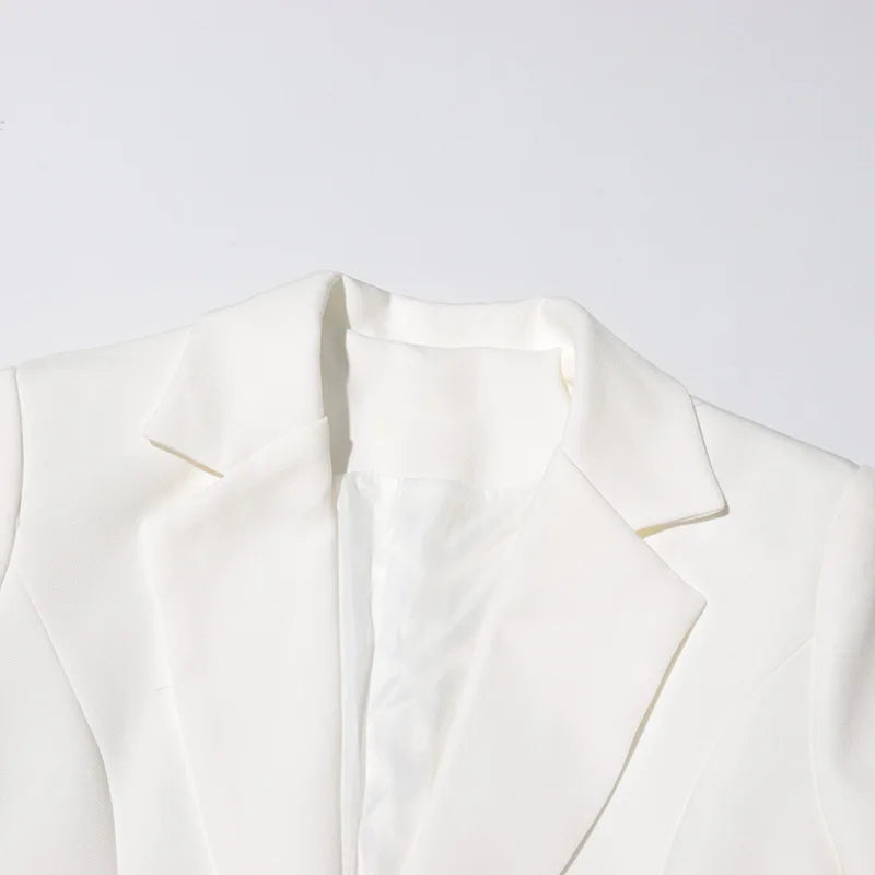 ZMEENNA White Blazer Notched Collar Single Button Patchwork Metal Tassel Jackets For Women 2025 Spring Fashion New Coats ZM628