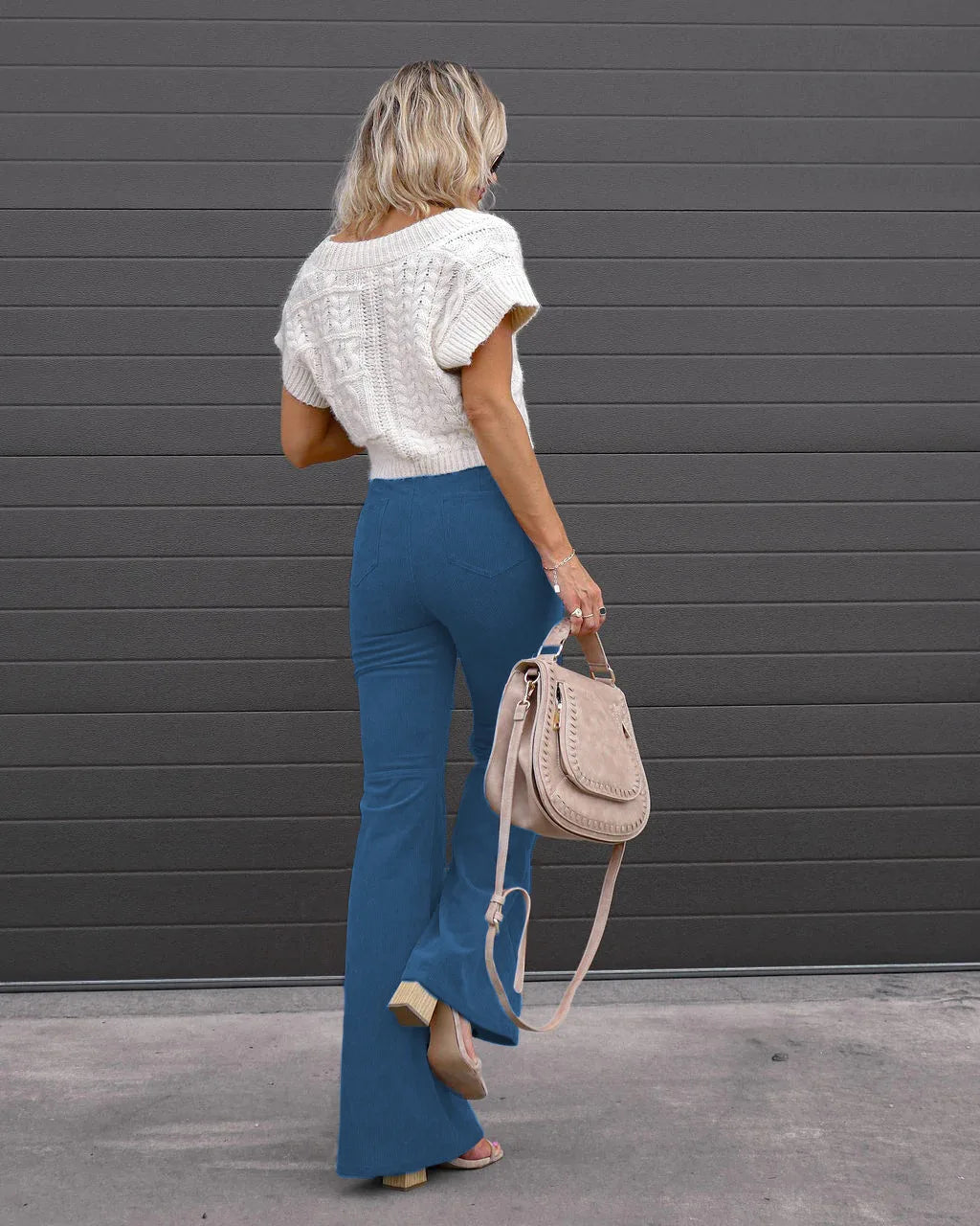 Ladies autumn new solid color corduroy temperament flared high waist casual trousers