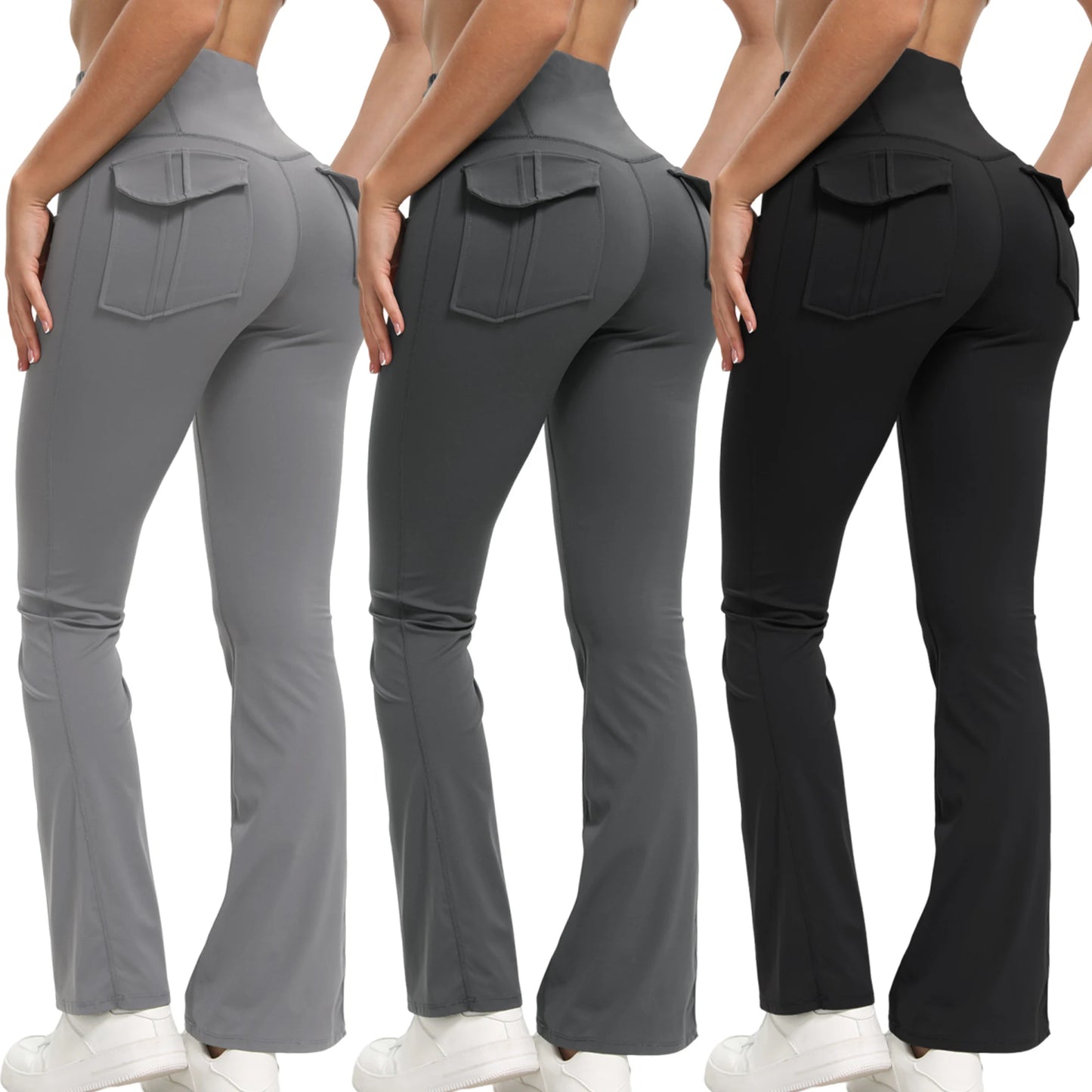 Women's High Waisted Flared Yoga Pants with Pockets Tummy Control Bootcut Leggings for Gym Fitness Casual Wear