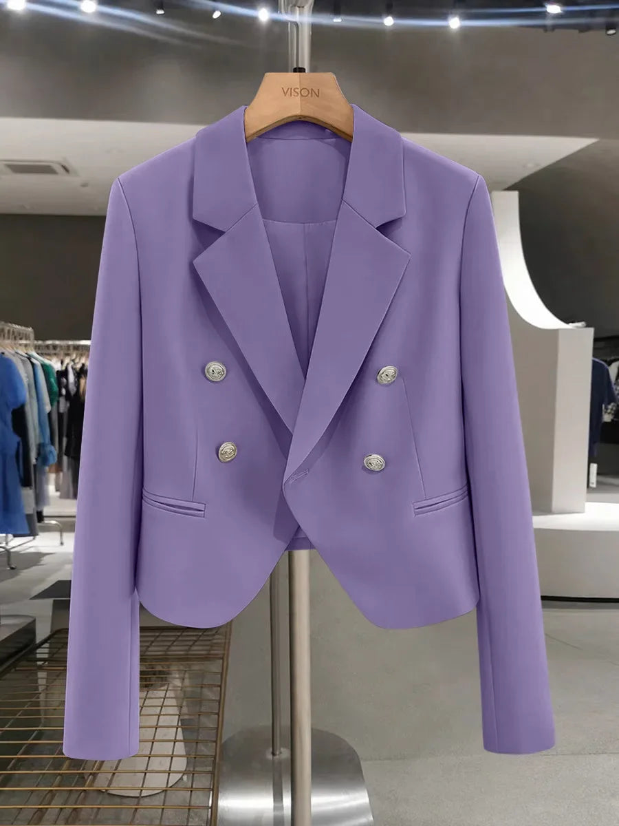 Casual Black Women's Small Suit Jacket 2025 New Spring Autumn Korean Design Sense Polyester Fiber Full Sleeve Solid Color