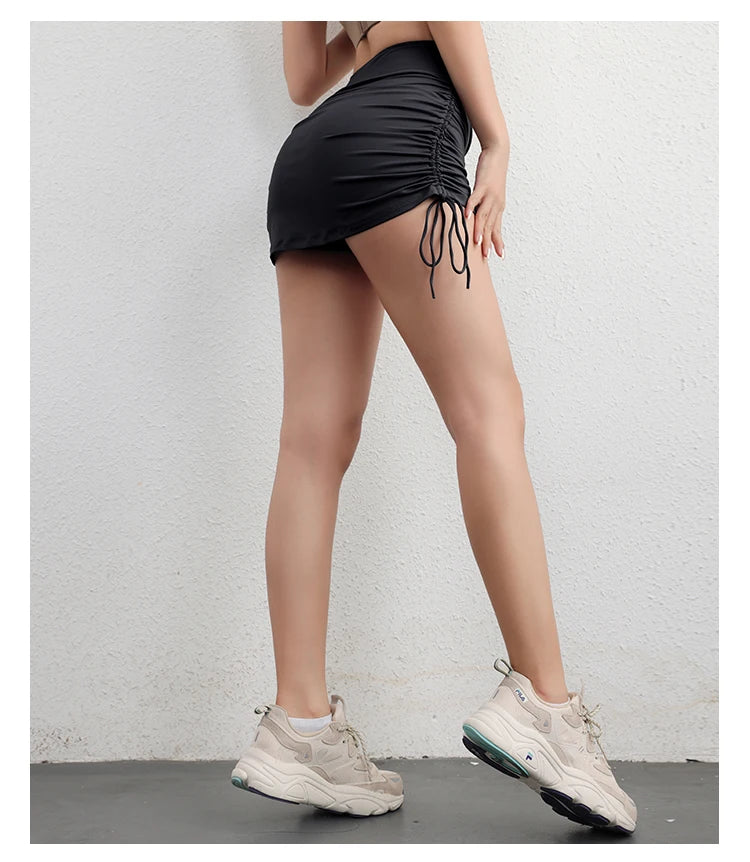 Women'S Drawstring High-Waisted Skirt Women Running Anti-Go Naked Yoga Shorts Full Fitness Tennis Sports Shorts
