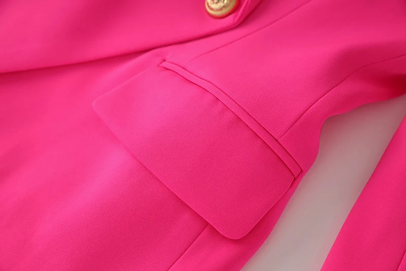 Bright Color Spring Autumn Women Hot Pink Slim Chic Fashion Street Lady Quality Blazer Outer Wear Jackets