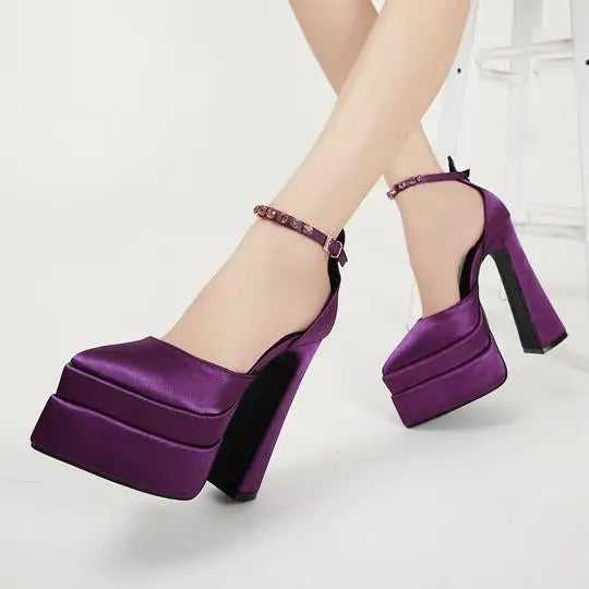 New Brand Women Sandals Summer Shoes Sexy Thick High Heels Platform Black Red Yellow Dress Party Wedding Shoes Woman Pumps