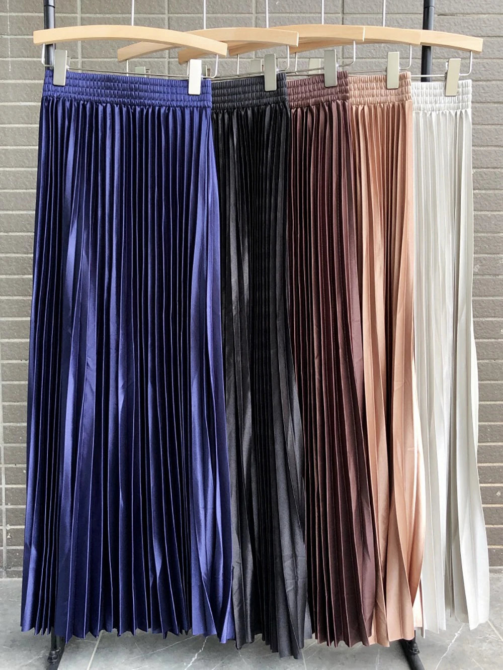 98cm Basics Maxi Pleated Skirt for Women New Korean Casual All-match Solid A Line High Waist Long Maxi Skirt Female