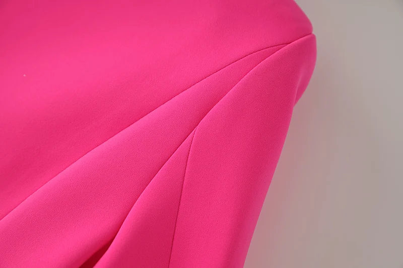 Bright Color Spring Autumn Women Hot Pink Slim Chic Fashion Street Lady Quality Blazer Outer Wear Jackets