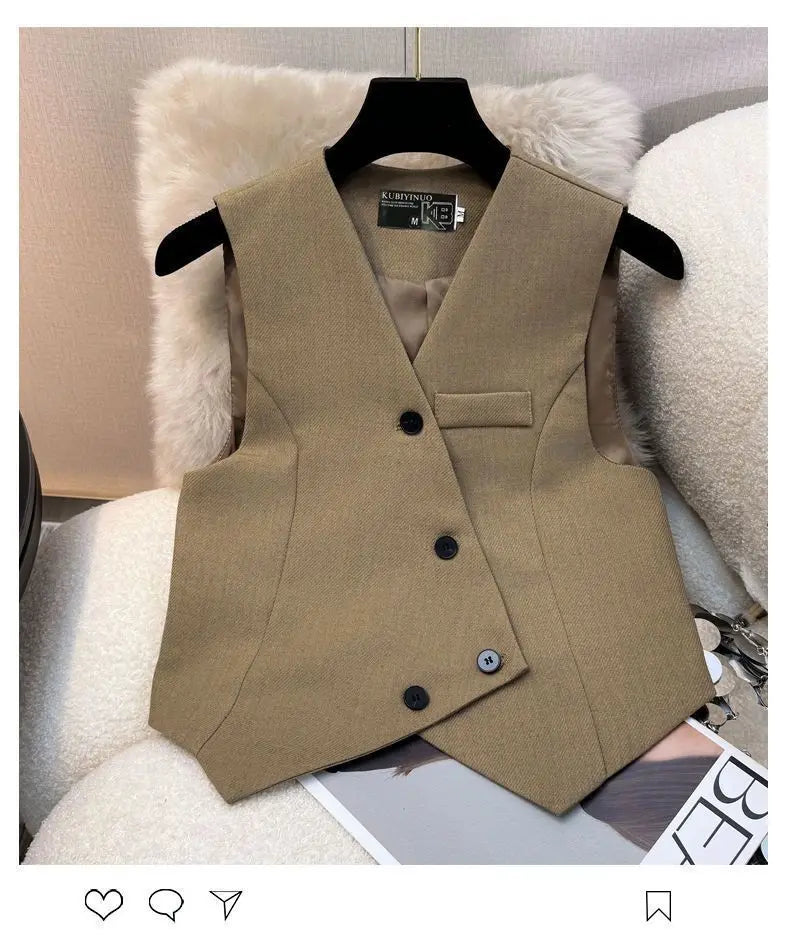 Simple Sleeveless Suit Vest Casual Wide Leg Pants Two-piece Set for Women 2025 New Elegant Suit Set