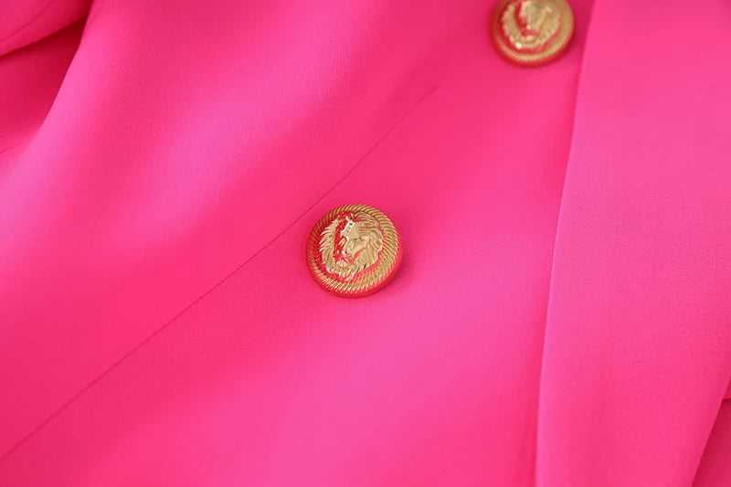 Bright Color Spring Autumn Women Hot Pink Slim Chic Fashion Street Lady Quality Blazer Outer Wear Jackets