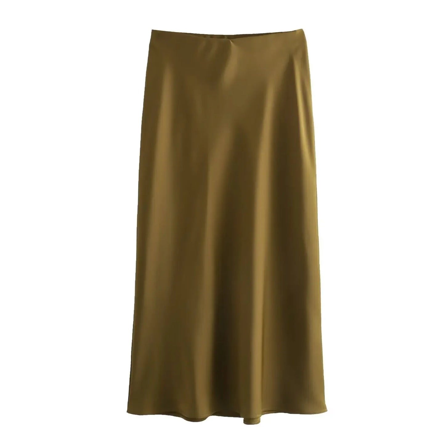 2024 Spring Summer New Women's High-Waisted Skirt European Style Silk-Satin Feeling Long Dress Solid Color Simple Design