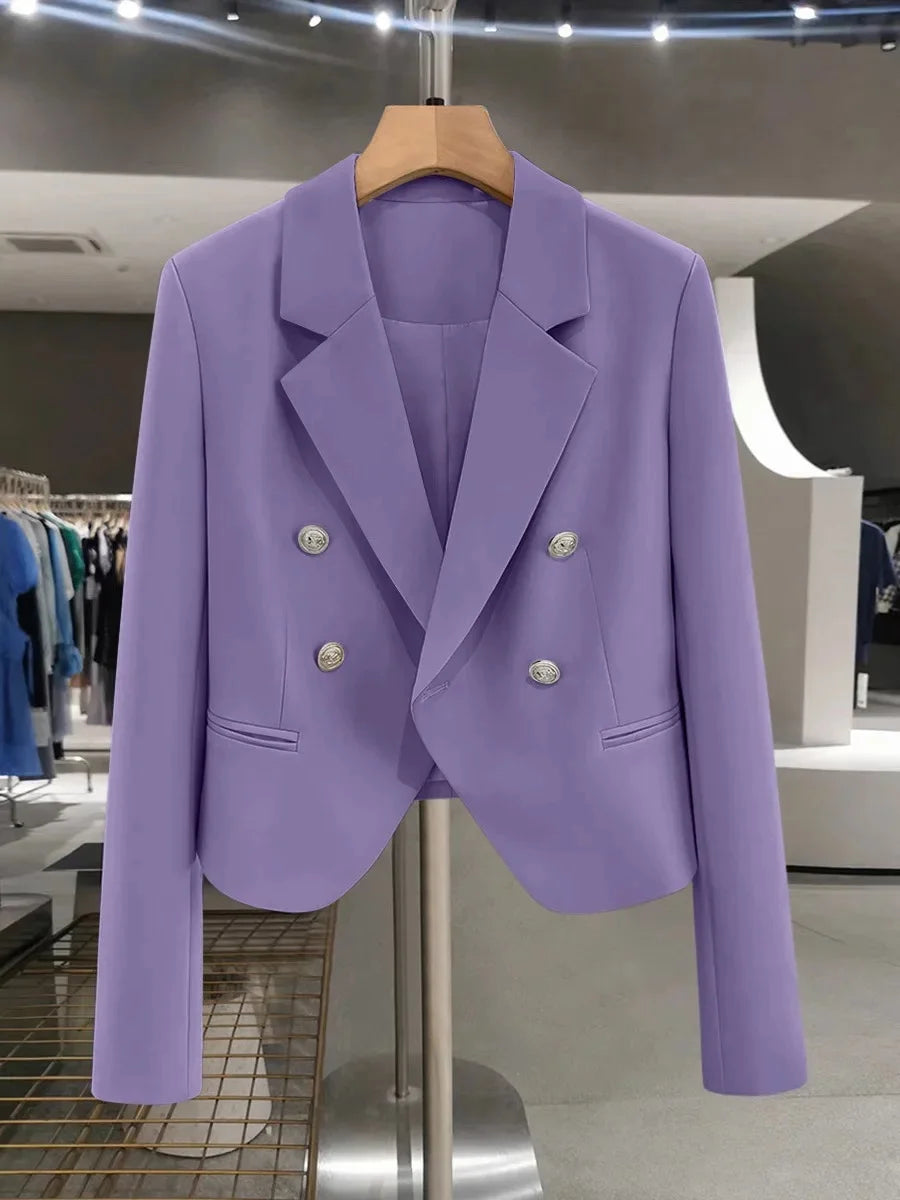 Casual Black Women's Small Suit Jacket 2025 New Spring Autumn Korean Design Sense Polyester Fiber Full Sleeve Solid Color