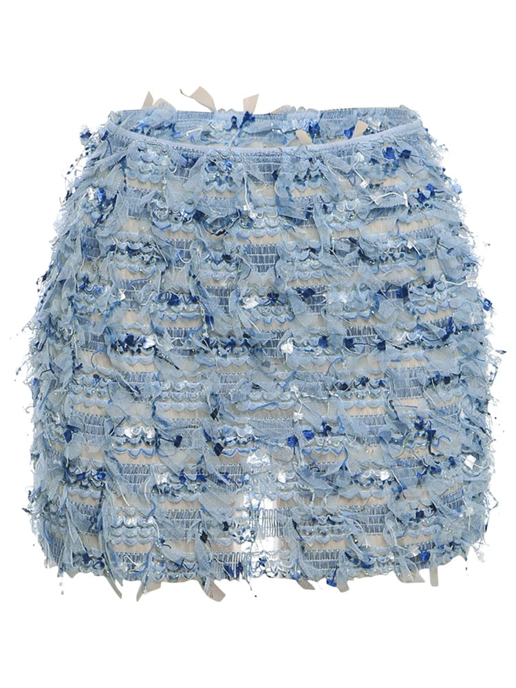 Weird Puss Colorful Tassel Skirts Peach Hip Women Thin Knit Wild Sexy Midnight Summer Trend Stretch Skinny Streetwear Bodycon