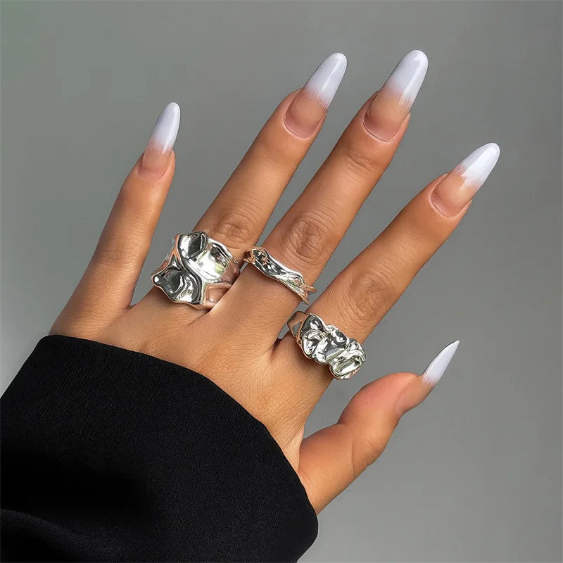 Gold Silver Plated Statement Irregular Pleated Open Ring for Women Big Wide Bold Finger Rings Chunky Jewelry 2024 New Hot