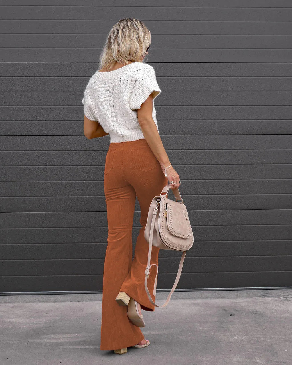 Ladies autumn new solid color corduroy temperament flared high waist casual trousers