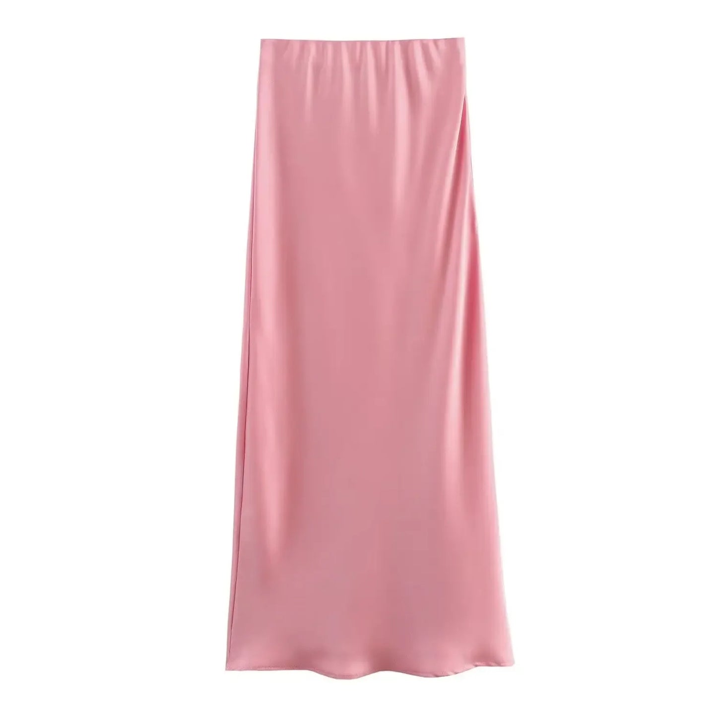 2024 Spring Summer New Women's High-Waisted Skirt European Style Silk-Satin Feeling Long Dress Solid Color Simple Design