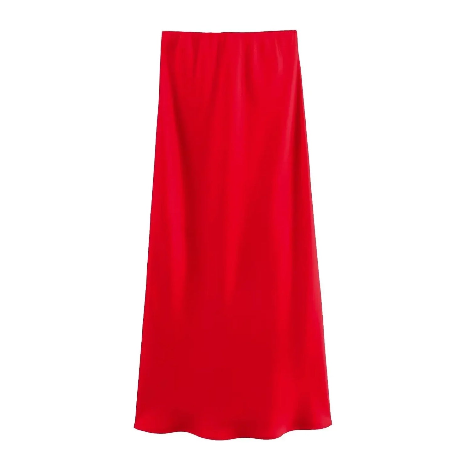 2024 Spring Summer New Women's High-Waisted Skirt European Style Silk-Satin Feeling Long Dress Solid Color Simple Design