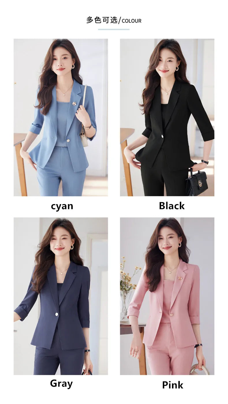 NAVIU Women Spring New Fashion Professional Suits Matching Set Korean Elegant Casual Blazer Coat Pants Two Piece Female Clothing