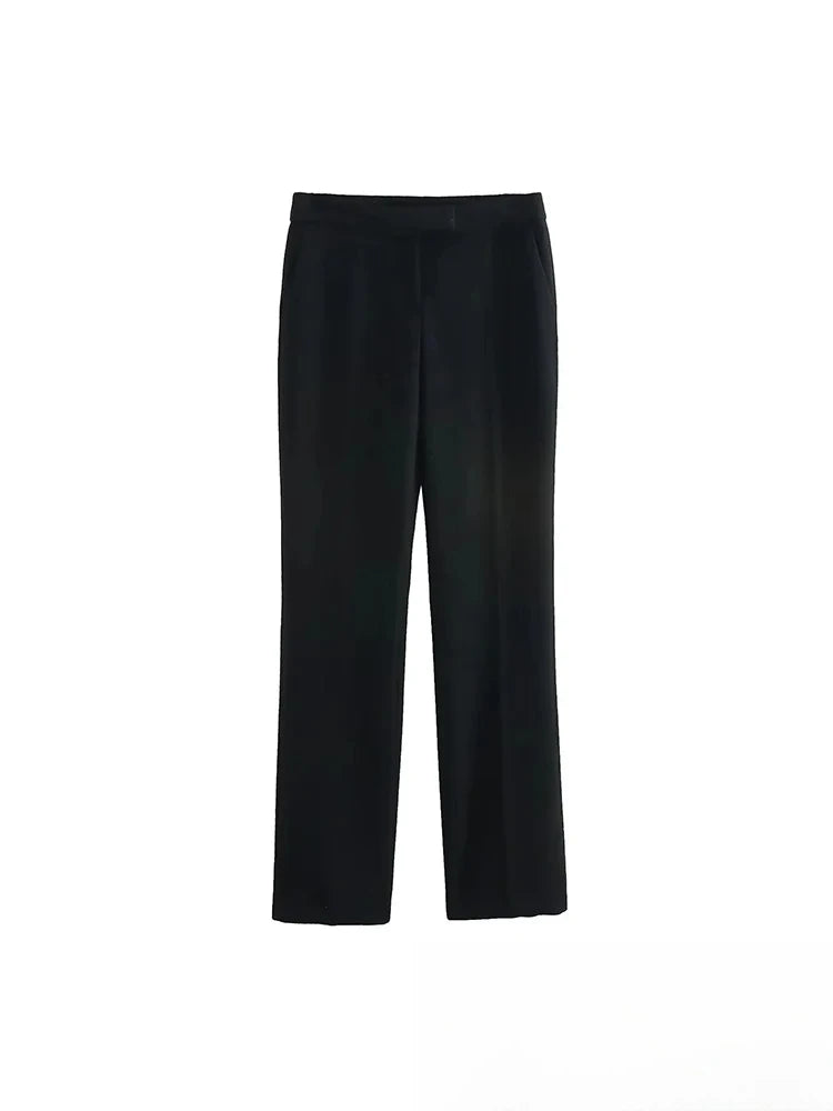 KONDALA Vintage Chic Office Lady Solid Women Suit Pockets V Neck Blazer Straight Loose Pants New Fashion 2025 Spring Autumn Sets