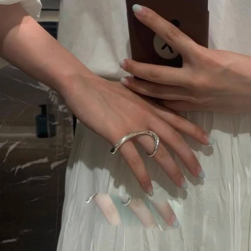 BFCLUB  Silver Color Rings for Women Simple Geometric Handmade Irregular Retro Ring Gold Big Allergy For Birthday Gift