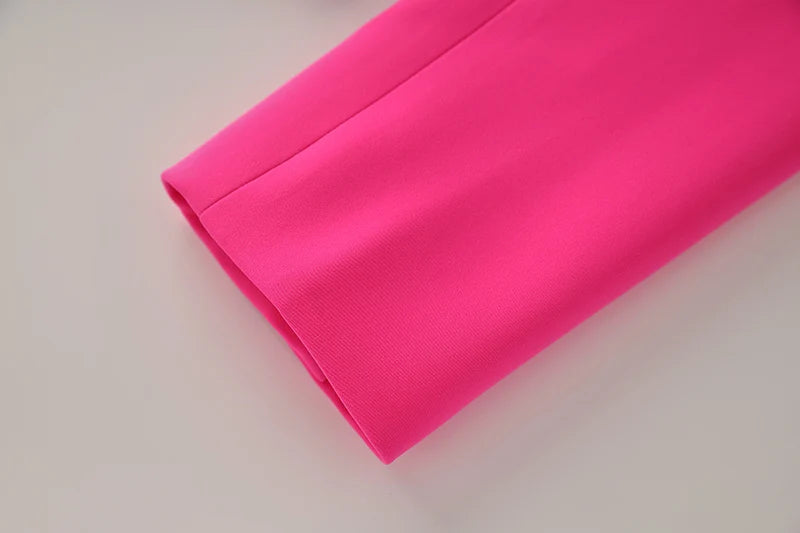 Bright Color Spring Autumn Women Hot Pink Slim Chic Fashion Street Lady Quality Blazer Outer Wear Jackets