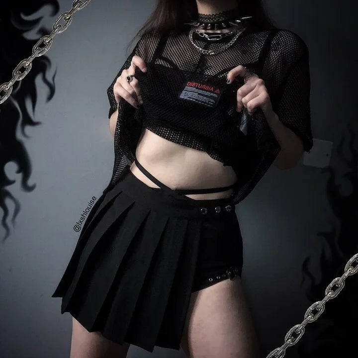 Sexy Gothic Women Skirt High Waist Pleated Punk Black Summer Girl's Skirts with Shorts Goth Dark Japanese Cosplay