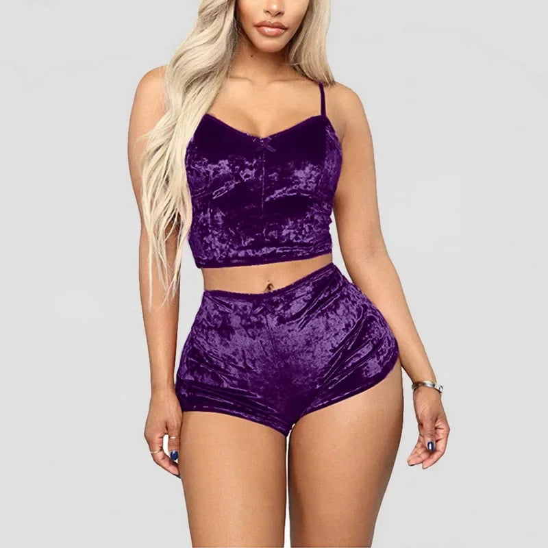 Women's Sleepwear Sexy Lace Satin Pajama Sets Nightwear Sleeveless Tops+Shorts 2 Pcs Sets for Women Pijama