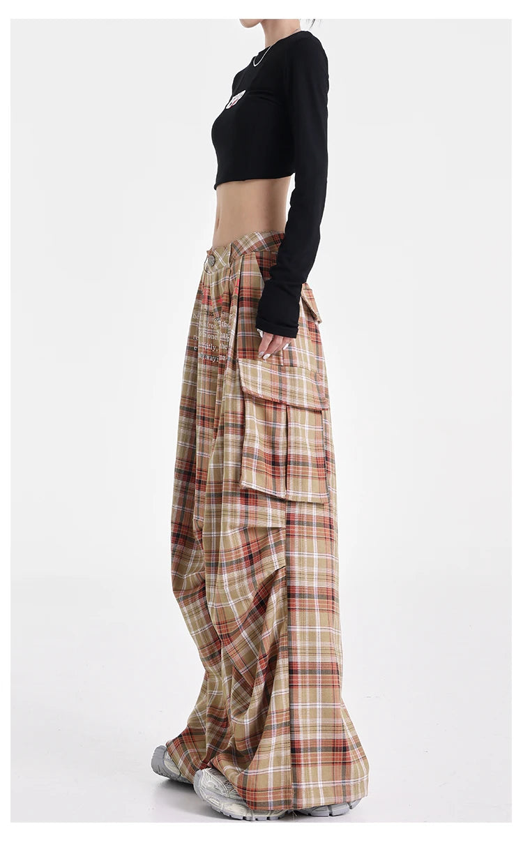 Summer Women Harajuku Fashion Plaid Pants Vintage Y2k Japanese Streetwear 2000s Baggy Pantalones Loose Casual Long Trousers Kpop
