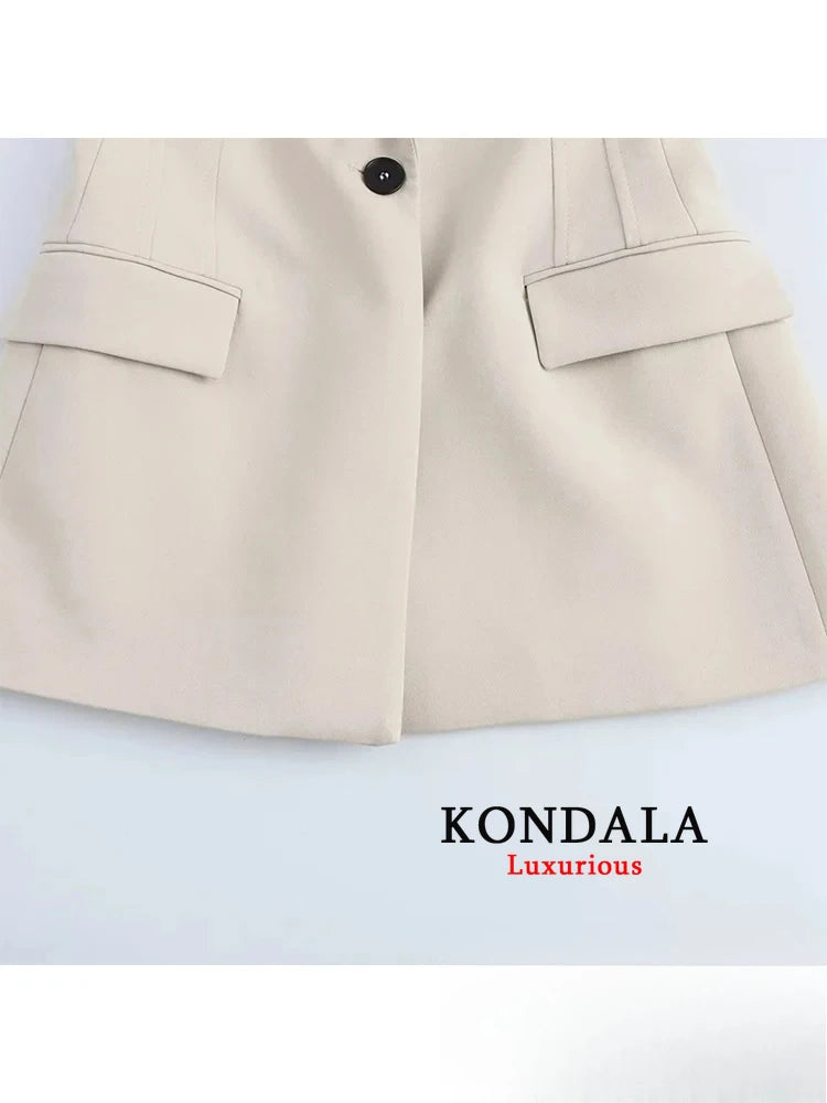 KONDALA Vintage Chic Office Lady Solid Women Suit Pockets V Neck Blazer Straight Loose Pants New Fashion 2025 Spring Autumn Sets