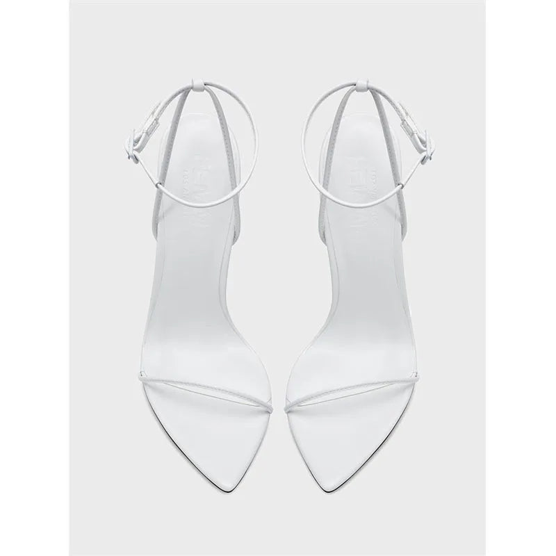 New black flat sandals with slim heels and sexy temperament, pointed high-heeled sandals for women, worn in plus sizes 33-46