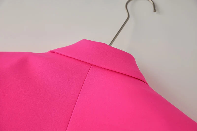 Bright Color Spring Autumn Women Hot Pink Slim Chic Fashion Street Lady Quality Blazer Outer Wear Jackets
