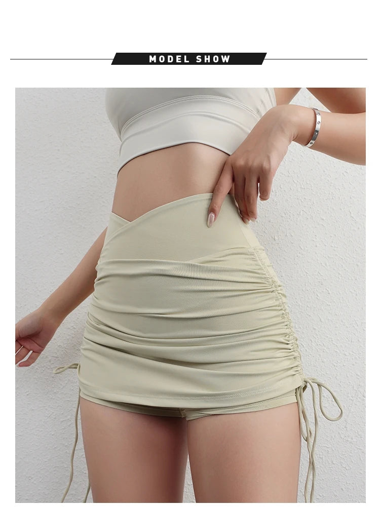 Women'S Drawstring High-Waisted Skirt Women Running Anti-Go Naked Yoga Shorts Full Fitness Tennis Sports Shorts