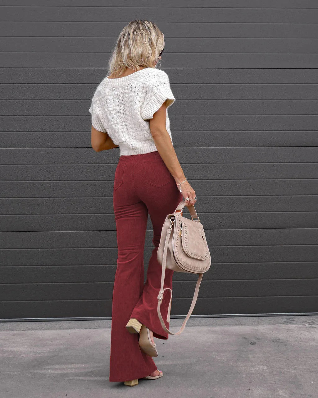Ladies autumn new solid color corduroy temperament flared high waist casual trousers