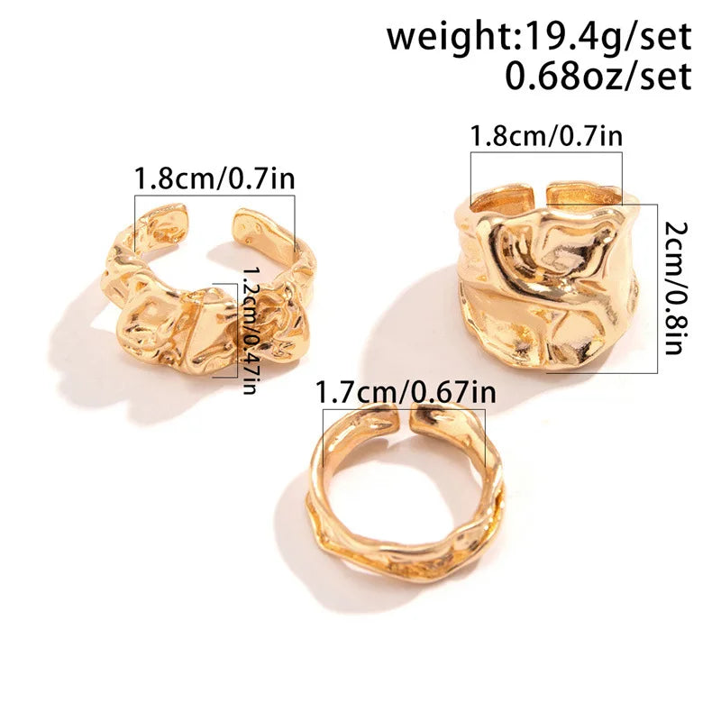 Gold Silver Plated Statement Irregular Pleated Open Ring for Women Big Wide Bold Finger Rings Chunky Jewelry 2024 New Hot