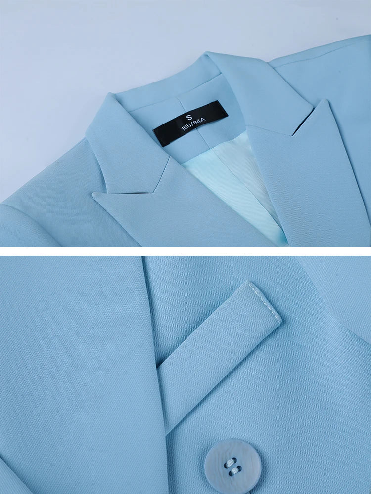 Blue Apricot Coffee Black Women Formal Blazer Ladies Female Long Sleeve Double Breasted Straight Jacket Coat