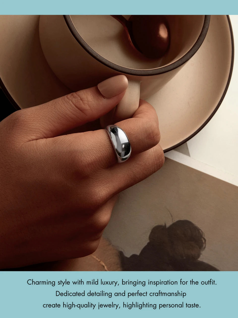 BAMOER 925 Sterling Silver Chunky Rings for Women Adjustable Bold Thick Statement Rings for Women Minimalist Rings