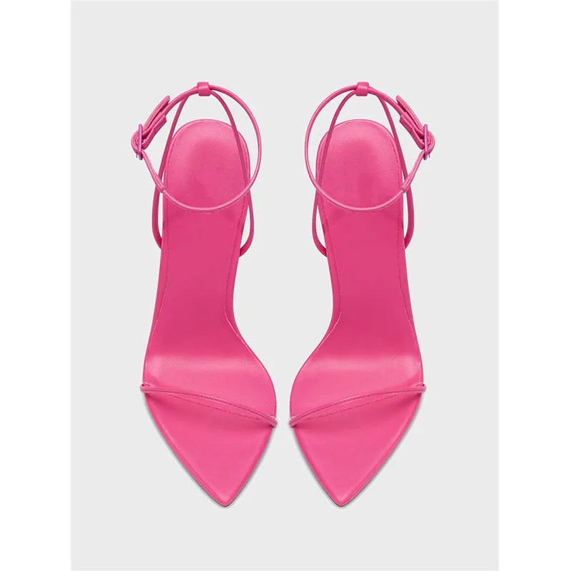 New black flat sandals with slim heels and sexy temperament, pointed high-heeled sandals for women, worn in plus sizes 33-46