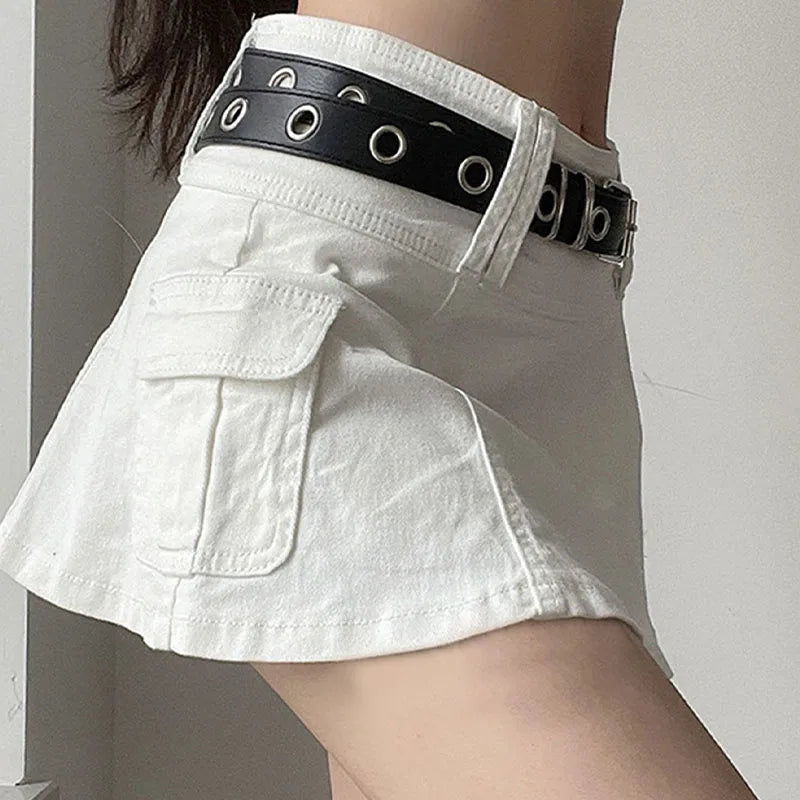 Street shot 100-style low-waist sexy lotus leaf edge skirt solid color half-body  skirt  hip  denim skirt hot girl pleated skirt