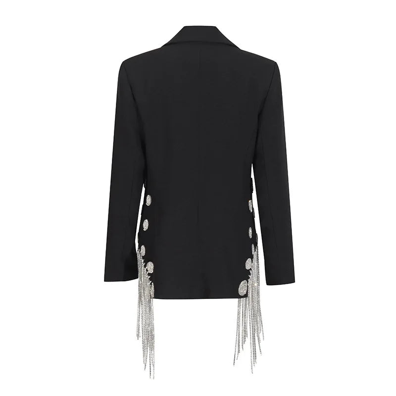 ZMEENNA White Blazer Notched Collar Single Button Patchwork Metal Tassel Jackets For Women 2025 Spring Fashion New Coats ZM628