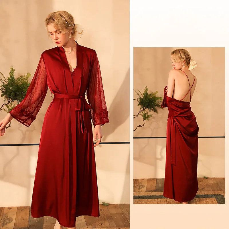 White Fashion Sexy Lounge Lace Nightgown Woman Negligee Women Dress Long Side Mesh Patchwork Extreme Sexy Nightgown Black FG485