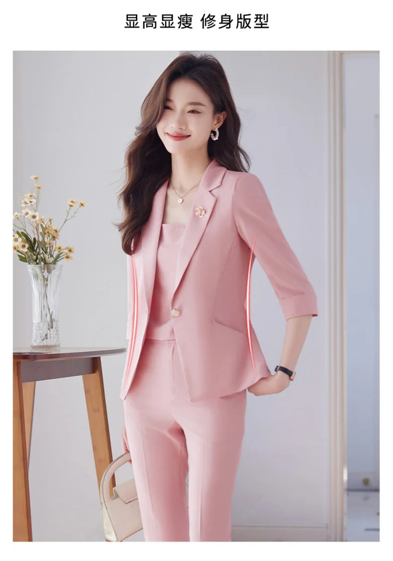 NAVIU Women Spring New Fashion Professional Suits Matching Set Korean Elegant Casual Blazer Coat Pants Two Piece Female Clothing