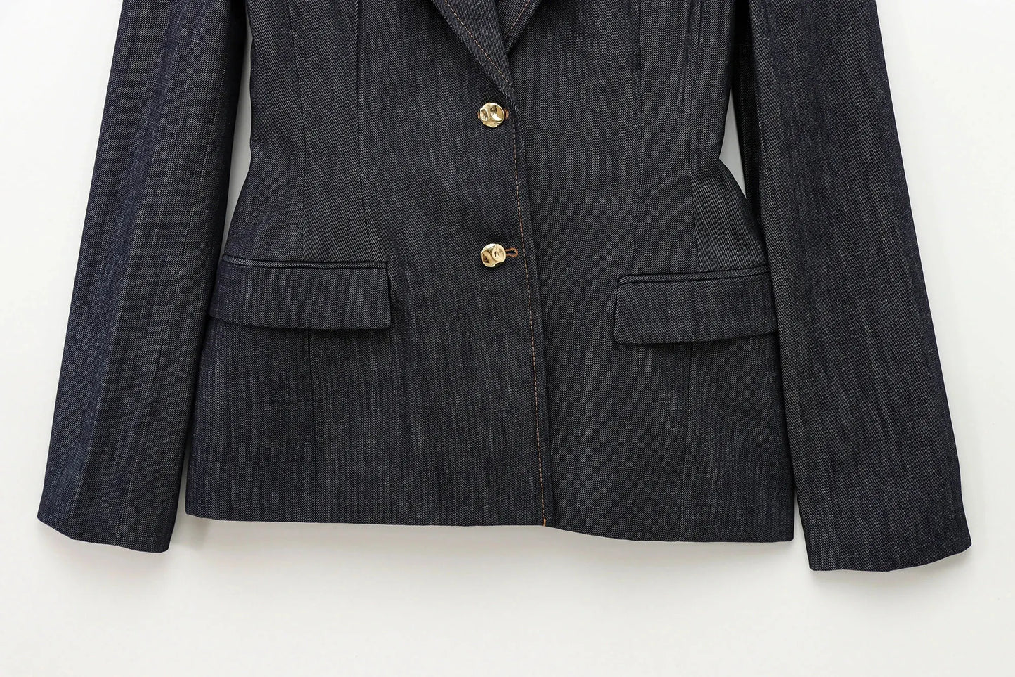 HH Female Spring Vintage Denim Blazer Long Sleeves Turn Down Collar Single Breasted Fake Pockets Street Fashion Coats