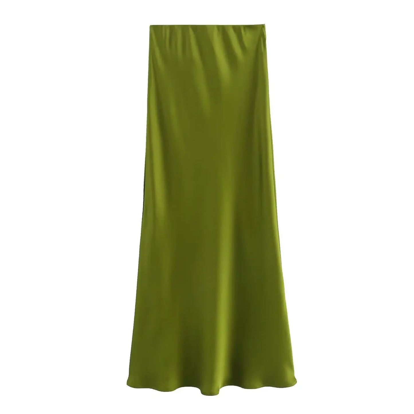 2024 Spring Summer New Women's High-Waisted Skirt European Style Silk-Satin Feeling Long Dress Solid Color Simple Design