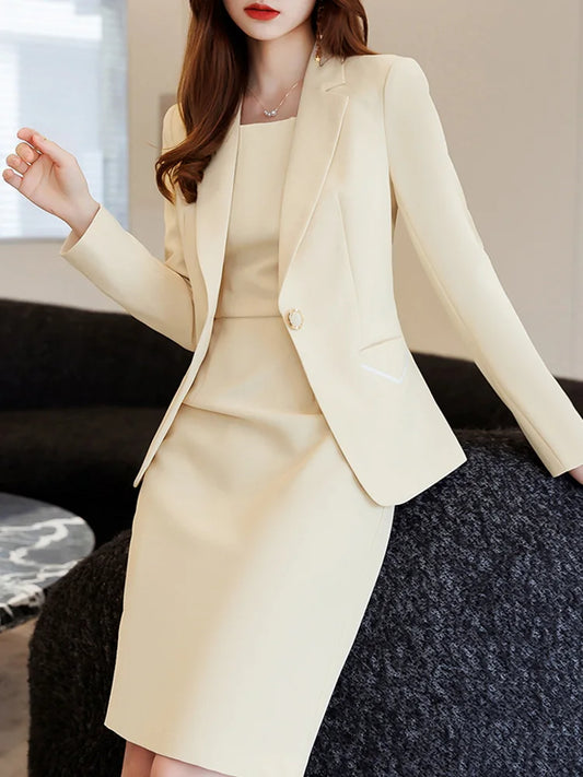 Yitimuceng Elegant Blazer Women Office Fashion Long Sleeve Suits Solid Single Button Pockets 2025 New All Seasons Dress Suits